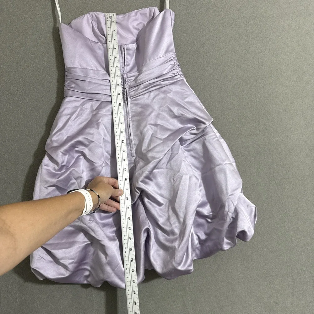 Vtg Dress Mini Strapless Bubble tiered‎ hem satin dress sz 2 Y2K Lavender Formal